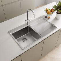 Artikitch - 1.0 Bowl Kitchen Sink Stainless Steel Square Inset Right Drainer Waste
