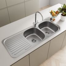 Artikitch - Stainless Steel Double Bowl Inset Kitchen Sink Reversible Drainer Basket Waste