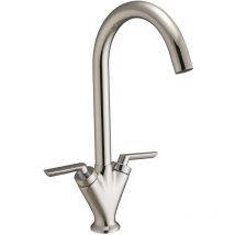 Buyaparcel - Halo Brushed Nickel Mono Kitchen Sink Basin Mixer Tap Swivel Spout - Twin Lever