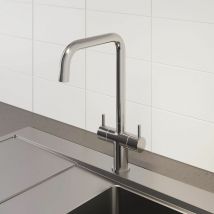 Kitchen Tap Dual Twin Lever Modern Mono Sink Mixer Hot Cold Faucet - Lugano Chrome Finish