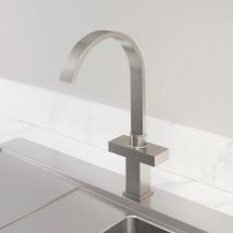 Kitchen Tap Dual Twin Lever Modern Mono Sink Mixer Hot Cold Faucet - Aarau Brushed Finish