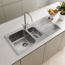 Modern Stainless Steel 1.5 Bowl Reversible Drainer Kitchen Sink Basket Wastes