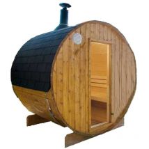 Sauna al aire libre tipo barril Harvia con estufa de leña 180 cm (L) x 220 cm (diámetro)