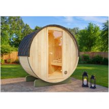 Sauna tonneau Finntherm Mini xxs Naturel Bois thermique, 42 mm Épaisseur de paroi 194 x 130 cm