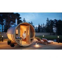 Sauna tonneau Finntherm Sam Naturel Bois thermique, 40 mm Épaisseur de paroi 220 x 280 cm
