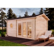 Saunahaus Genf-70 Gartensauna 4 Sitzbänke Aus Holz, Sauna Mit 70 Mm Wandstärke, Außensauna Mit Montagematerial - Finntherm