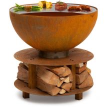 Braséro de jardin Blumfeldt Savage 2.0 - Foyer de terrasse - Barbecue Ø60cm - Rangement du bois - Charbon ou bois - Rouille