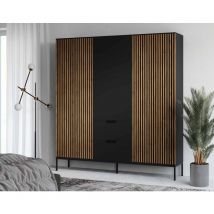 Bestmobilier - Savanna - armoire - bois et noir - 185x180 cm
