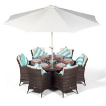 Savannah Round 6 Seater Patio Dining Set with Ice Bucket Drinks Cooler - Brown