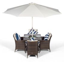 Savannah Square 4 Seater Patio Dining Set with Ice Bucket Drinks Cooler - Brown