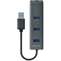 Savio - AK-57 usb-a - 3 x usb-a hub with RJ-45 Gigabit Ethernet Adapter 5000 Mbit/s Grey usb 3.2 Gen 1 (3.1 Gen 1) (AK-58)