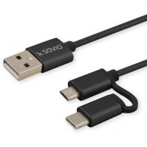 Cable CL-128 Micro usb type b c - 2.0 a 1m black - Kabel - Digital/Daten - 1 m - usb a - usb C/Micro-USB a - 2.0 - 480 Mbit/s - Noir - Savio
