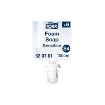 Savon mousse Tork Peaux sensibles, pour distributeur S4 - Cartouche de 1 l - Lot de 6