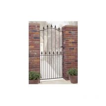 Cannock Gates - Saxon Spear Top Tall Bow Top Single Gate - Solid Steel - Fits Gap of 1067 mm x 1976 mm High - Electro Galv./Black Powder Coated