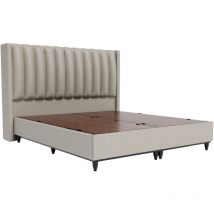 Saya - Lit coffre en tissu beige 180x200 cm
