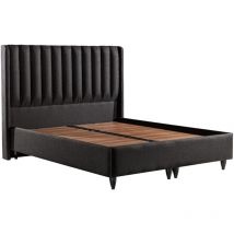 Saya - Lit coffre en tissu noir 140x190 cm