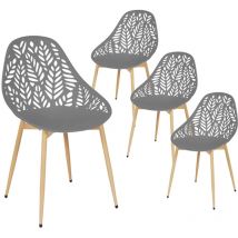 Altobuy - saya - Lot de 4 Chaises de Jardin Coque Plastique Ajourée Gris Pieds Métal