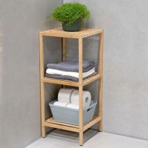 Scaffale a Colonna da Bagno 3 Ripiani Legno Bambù Armadio Organizer 33x32x77.5cm