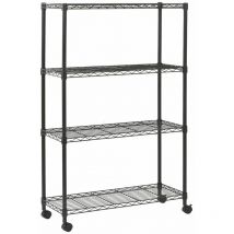 Scaffale acciaio cromato con ruote 4 ripiani 90x35x137 cm