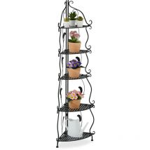 Scaffale Angolare Portafiori in Acciaio, 5 Ripiani Pieghevoli, Portavasi Piante e Fiori, 136x30x30 cm, Nero - Relaxdays
