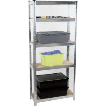Kinzo - Scaffale in Metallo 5 Ripiani con Piano in Legno 170x75 cm