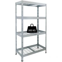 AR - scaffale in metallo zincato ad incastro con 4 ripiani grigliati, 120x45x180 cm