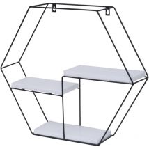 HHG - non utilizzato] Scaffale mensola portaoggetti pensile 3 ripiani 608 esagonale 43x49x11cm ferro verniciato legno bianco