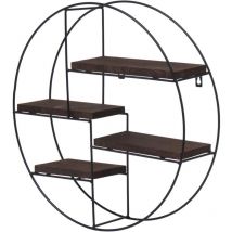 HHG - non utilizzato] Scaffale mensola portaoggetti pensile 4 ripiani 612 rotondo 45x45x11cm ferro verniciato legno scuro - brown