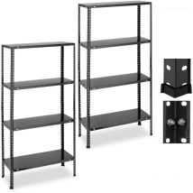 Relaxdays - Scaffali in Acciaio, Set da 2, 147,5x75,5x30,5 cm, 4 Ripiani Regolabili, Carico 160 kg, Garage e Cantina, Nero