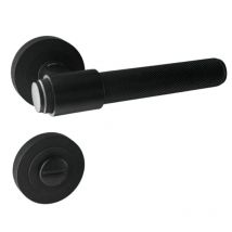 Poignées de porte sur rosace ronde noir mat industriel - Modèle Ema