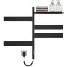 Scaldasalviette Elettrico Bagno, Rotazione di 180° Termoarredo Elettrico Bagno Nero con Portaoggetti, 125W, Scalda Salviette da Bagno Elettrico, con
