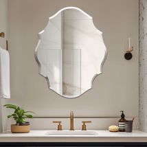 Luvodi - Scalloped Frameless Wall Mounted Bathroom Mirror Decorative Mirror Entrance Decor, Large 63 x 81cm