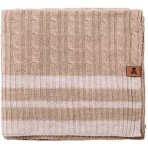 Coperta lavorata a trecce 140x190 cm 100% acrilico 200G/M², marrone con strisce beige - Marrone