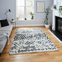 Scandi Berber G271 White Black 160cm x 220cm Rectangle - Black and Ivory