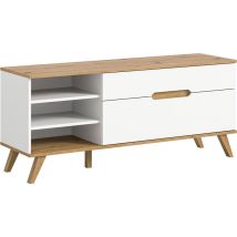 Scandi meuble TV 1 tiroir 3 compartiments 1 porte abattante blanc.