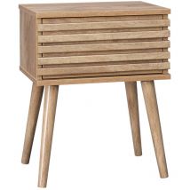 Sweeek - Scandinavian style bedside table with wood decor, grooved drawer and compass legs - Natural