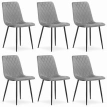Chaise Scanno Velours Gris Clair Pieds Métal Pour Salon, Bureau, Salle À Manger, 6 Pièces, Charge Jusqu'à 110 Kg