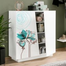 Montefioredesign - Scarpiera 2 ante linea Virgola finitura Bianco Lucido con fiore colorato