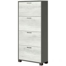 Scarpiera bianca e grigia con 4 ante, 70x29x154 cm