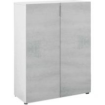 Scarpiera, Mobile ausiliario a 2 ante, Guardaroba basso portascarpe con 6 ripiani, Scarpiera bassa, cm 70x36h103, Cemento e Bianco