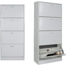 Scarpiera Da Ingresso Salvaspazio 4 Ante Doppie A Ribalta, Mobile Porta Scarpe Slim In Legno Moderno Bianco - Cm 63x24x155 - White