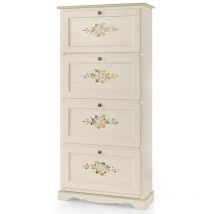 Spazio Casa - Scarpiera in legno 4 scomparti Colori mobili tempesta: Bianco con decori