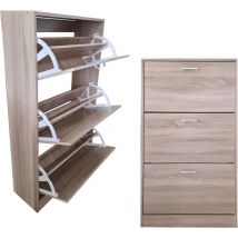 Maka - Scarpiera in mdf in 2 o 3 ripiani, con maniglie grigio satinato. Adatta per scarpe, stivali e ciabatte. Colori: rovere o bianco, robustezza