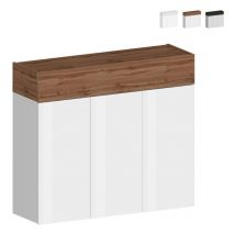 Web Furniture - Scarpiera ingresso 3 ante 8 ripiani bianca moderna 110x34x100cm Aida Colore: Legno Naturale
