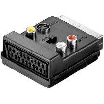 Scart zu Composite Video und S-Video Adapter, IN/OUT, mit Scart-Durchleitung, Scart-Stecker (21-Pin) Scartbuchse (21-Pin) + 3x Cinch-Buchse Mini-DIN