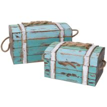 Scatola legno mare 1-2 con corda azzurro rettangolare cm30x18,5h15,5
