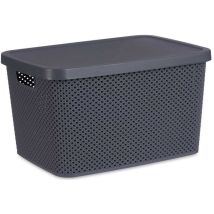 Scatola Portaoggetti Con Coperchio Antracite Plastica (28 X 22 X 39 Cm)