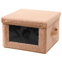 Scatola portaoggetti in tessuto bouclé beige con finestra - L40 cm