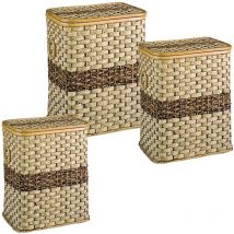 Scatole di lino in rattan e buri (set di 3)