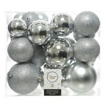 Schachtel mit 26 versilberten Perlen verschiedene Größen ø6cm / ø8cm / ø10cm